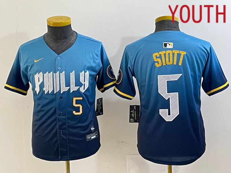 Youth Philadelphia Phillies 5 Stott Blue City Edition Nike 2024 MLB Jersey style 2
